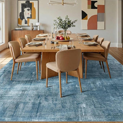 Latte&Fog 10x14 Area Rug for Living Room, Extra Large Blue Modern Abstract Washable Rugs, Boho Non Slip Low Pile Carpet for Indoor Bedroom Dining Room, Office, Dorm, Classroom and Farmhouse - Blue