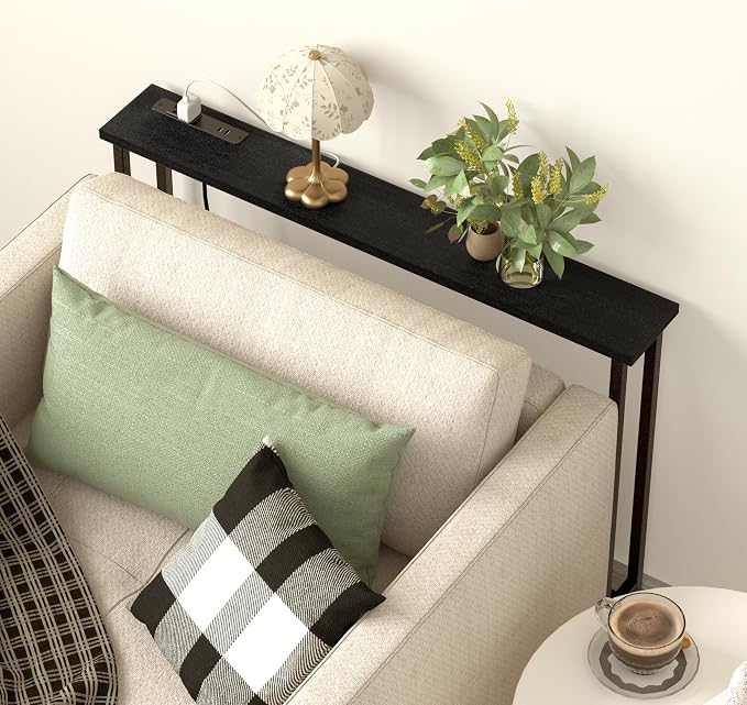 39" Sofa Table Narrow Long with Power Outlets & 2 USB Ports, Metal Frame Behind Couch Table Behind Sofa Perfect for Hallway, Living Room, Entrance - Easy Assembly, 4.9' Extension Cord Included