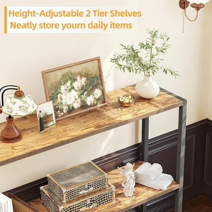 TIQLAB Small Entryway Table, 29.5" Narrow Console Table with Shelves, Sofa Table, Couch Table, Side Table, Entry Table for Hallway, Living Room, Small Space, Rustic