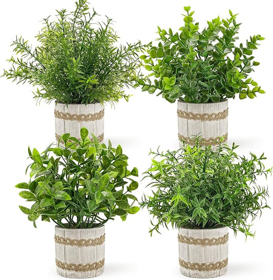 Der Rose 4 Pack Small Fake Plants Indoor Mini Artificial Plants for Home Office Farmhouse Decor Bathroom Bedroom Kitchen Desk Decor