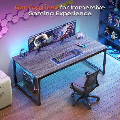 PRAISUN 63 X 29.5 Inch Computer Desk with Deeper Desktop, Gaming Office Writing Work Desk for Home Office, Study, Bedroom, Work from Home, Metal Frame, Grey