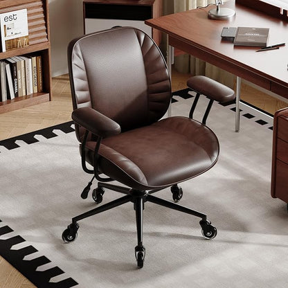 BFZ Home Office Desk Chair, Adjustable Comfy Office Chair with Wheels,Leather Office Chair with Removable Armrests, Office Desk Chair with Lumbar Support for Home Office or Workspace, Dark Brown