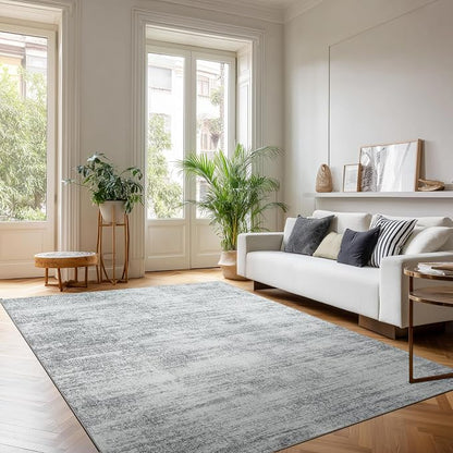 BILEEHOME Minimalist Abstract Area Rug for Dining Room Under Table Grey Nursery 5x8 Rug Non Slip Washable Low Pile Floor Covering Carpet for Playroom Bedroom Light Gray