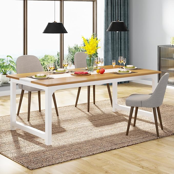 Tribesigns Modern Computer Desk, 63 x 31.5 inch Large Office Desk Computer Table Study Writing Desk Workstation for Home Office, Light Walnut/White