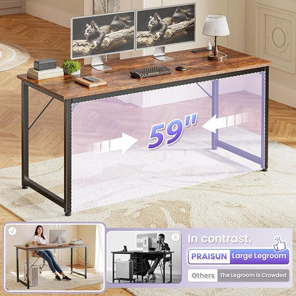 PRAISUN 63 X 24 Inch Office Computer Desk with Power Outlets and USB-C Port, Larger and Longer Gaming Desk, for Home Office, Study, Writing Work from Home Table, Metal Frame, White