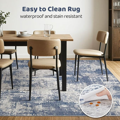 8x10 Area Rugs Living Room: Washable Large Abstract Modern Soft Rug Stain Resistant Indoor Floor Non Slip Accent Carpet for Bedroom Nursery Playroom Dining Room Office Dorm Home House- Navy Grey