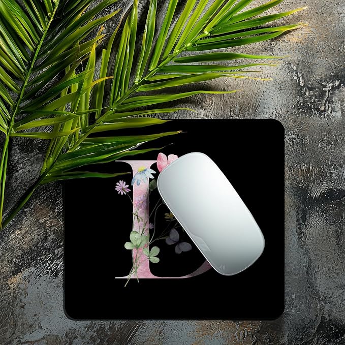 Mouse Pad Pinks Flowers Initial Letters Mousepad Desktop Laptop Computer Accessories Home Office Gaming Work Desk Computer Non-Slip Rubber Monogram Floral Alphabet A-Z mousepad (D)