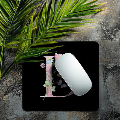 Mouse Pad Pinks Flowers Initial Letters Mousepad Desktop Laptop Computer Accessories Home Office Gaming Work Desk Computer Non-Slip Rubber Monogram Floral Alphabet A-Z mousepad (D)