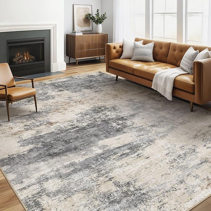 6x8 Area Rugs Living Room: Washable Large Abstract Modern Soft Rug Stain Resistant Indoor Floor Non Slip Accent Carpet for Bedroom Nursery Playroom Dining Room Office Dorm Home House- Grey Brown