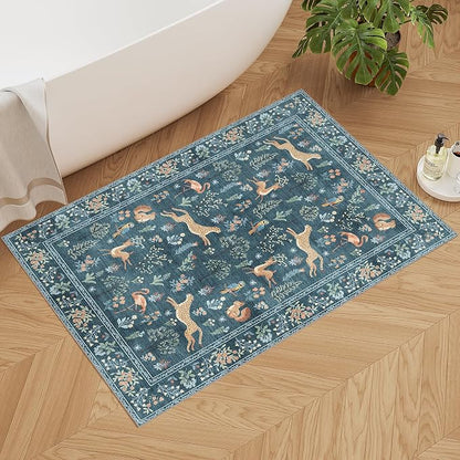 DUKINO 2x3 Rug, Washable Animal Rugs for Entryway, Non Slip Indoor Door Mat, Soft Low Pile Small Area Carpet for Entrance, Bedroom, Kitchen, Laundry, Bathroom, Blue