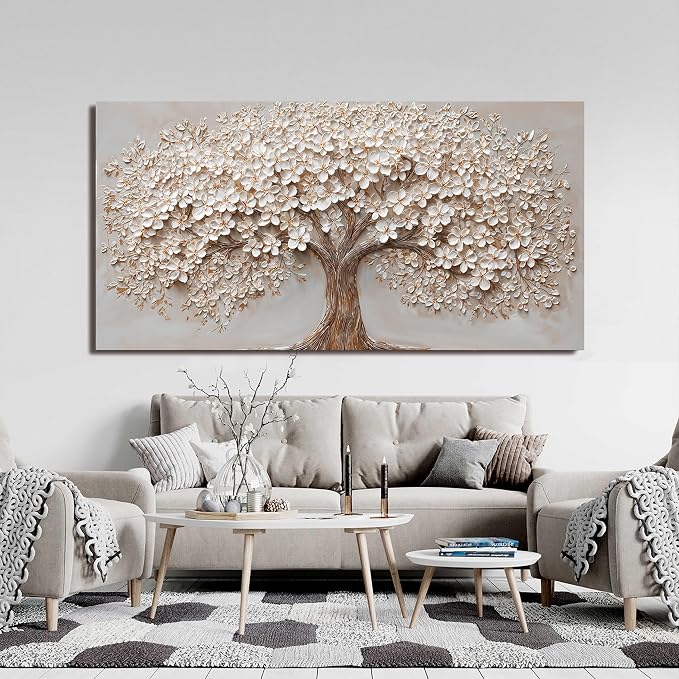Canvas Wall Art Decor Prints Oversized Wall Art Pictures for Living Room Tree of Life Wall Art Decor Canvas Art Wall Decor Modern Large White Wall Art Prints Artwork for Walls Bedroom Office Decor 29" X 58"