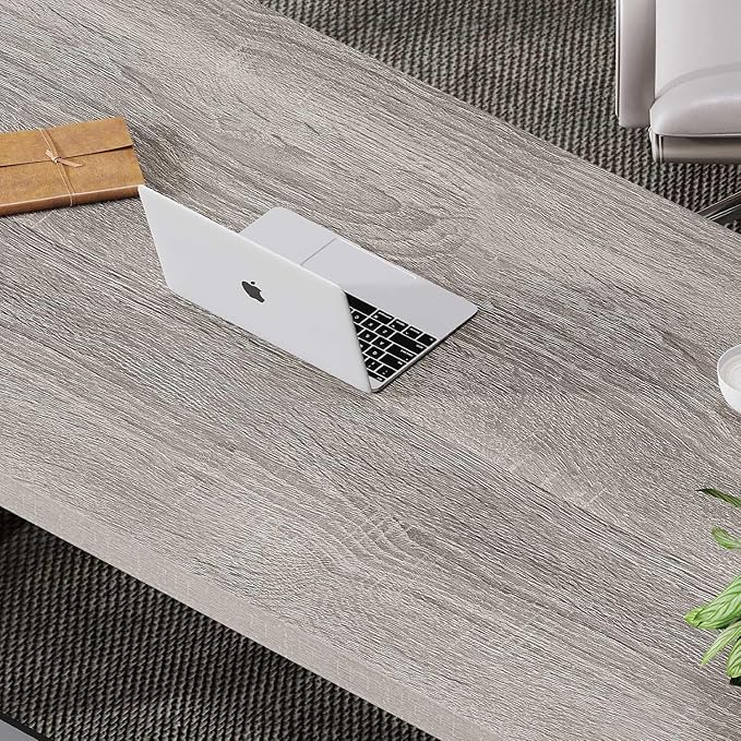 LVB 60 Inch Modern Grey Wood Metal Computer Desk, Home Office Executive Desk for Bedroom Gaming Study Writing Work, Industrial Simple Student PC Table with Storage
