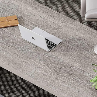 LVB 60 Inch Modern Grey Wood Metal Computer Desk, Home Office Executive Desk for Bedroom Gaming Study Writing Work, Industrial Simple Student PC Table with Storage
