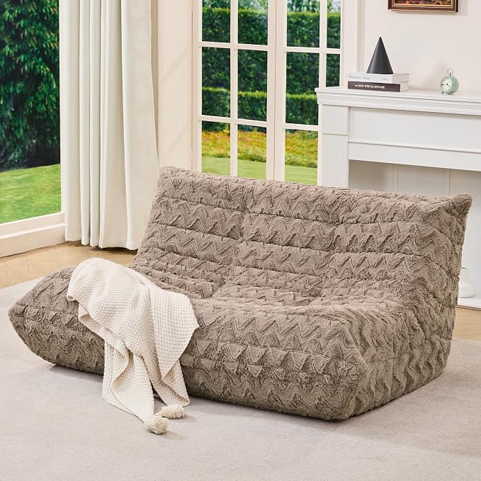 Hobestluk Large Bean Bag Chair Faux Fur BeanBag Couch for Living Room | Brown Chevron, Loveseat,Ergonomic Design,Memory Foam,Anti-slip Bottom,No Assembly Required,Decorative Style for Living Room