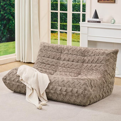 Hobestluk Large Bean Bag Chair Faux Fur BeanBag Couch for Living Room | Brown Chevron, Loveseat,Ergonomic Design,Memory Foam,Anti-slip Bottom,No Assembly Required,Decorative Style for Living Room