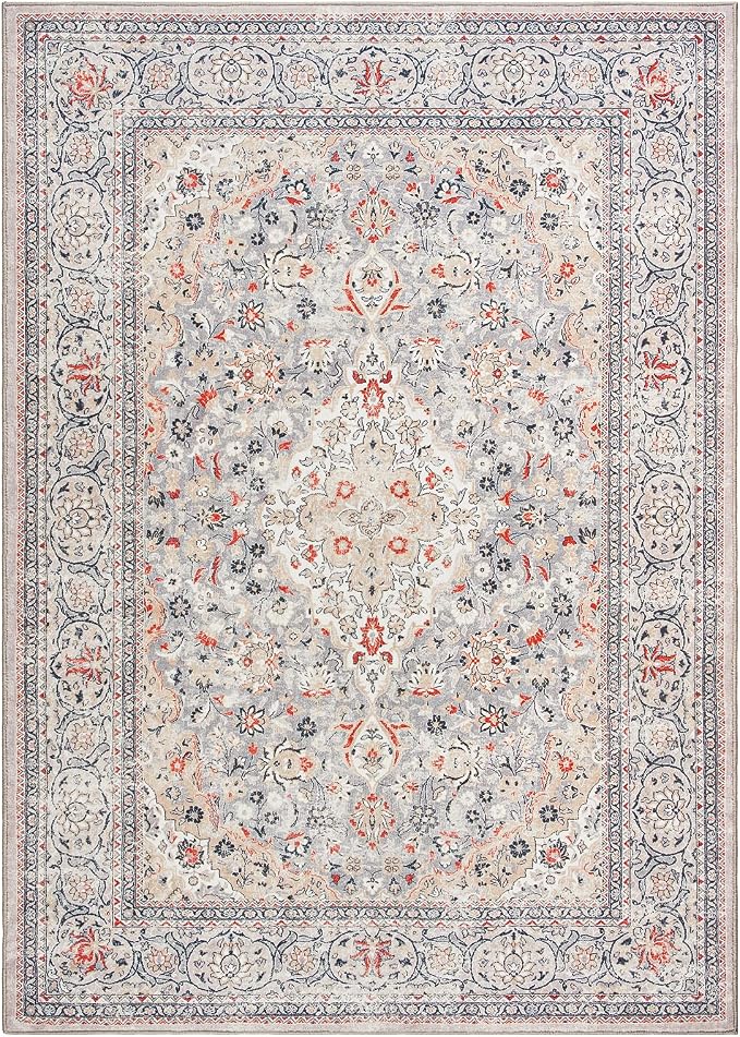 Goideal Washable Rug 8x10, Beige Area Rugs Non Slip, Indoor Low Pile Carpet with Rubber Backing for Living Room Kitchen Bathroom Entryway Office Bedroom