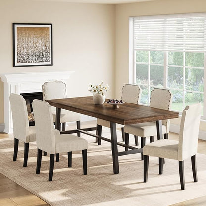 GarveeHome Industrial Dining Table for 6-8 People, 78.7" Long Large Kitchen Table with Sturdy Metal Frame, Rectangular Counter for Dinner, Kitchen, Dining Room (Brown, 79" Non-extendable)