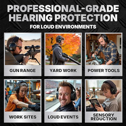 DECIBEL DEFENSE Professional Safety Ear Muffs 37dB NRR - The HIGHEST Rated & MOST COMFORTABLE Ear Protection for Shooting & Industrial Use - THE BEST HEARING PROTECTION...GUARANTEED (SAFETY RED)