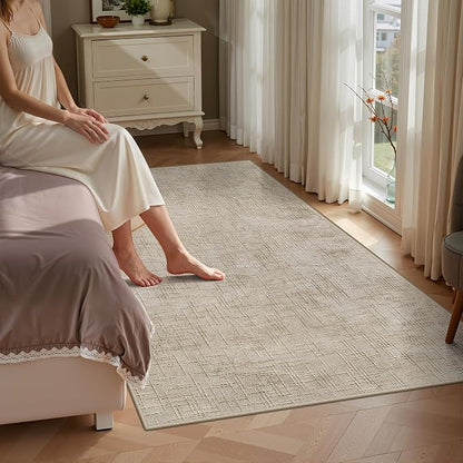 Valenrug 4x6 Area Rug - Stain Resistant 4x6 Rugs for Living Room, Non Slip High-Low Pile Textured Area Rugs for Bedroom, Folable Machine Washable Area Rug (4'x6', Beige)