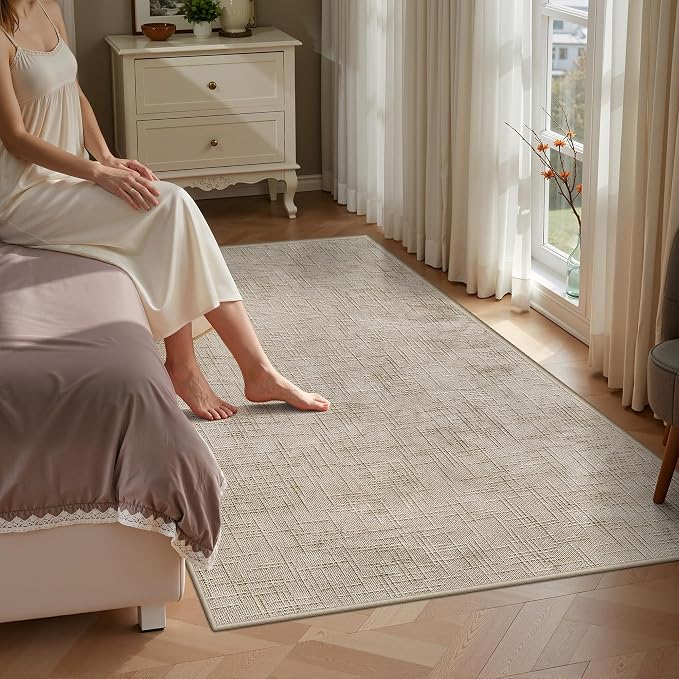 Valenrug 3x5 Rug - Stain Resistant 3x5 Entryway Rugs, Non Slip High-Low Pile Textured Area Rugs for Living, Bedroom,Entryway, Folable Machine Washable Rug (3'x5', Beige)