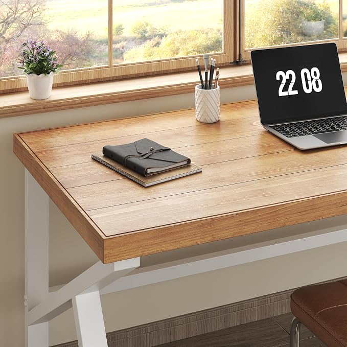 IBF 100% Solid Wood Desk, Minimalist Natural Real Wood Computer Desk, Rustic Desk for Home Office Writing Study, Industrial Wooden PC Gaming Workstation Table, Natrual Oak 47 inch