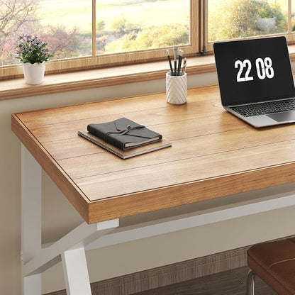 IBF 100% Solid Wood Desk, Minimalist Natural Real Wood Computer Desk, Rustic Desk for Home Office Writing Study, Industrial Wooden PC Gaming Workstation Table, Natrual Oak 47 inch