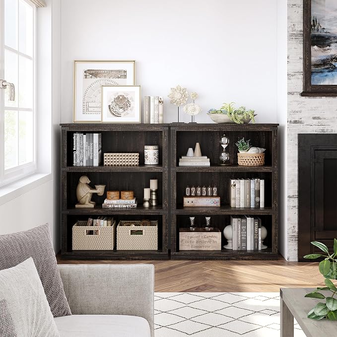 GarveeHome 3 Tier Farmhouse Bookcase, 39.9" Tall Book Shelf with Storage, Wooden Bookshelves 3 Shelf Display Shelvesfor Home Office, Living Room, Bed Room (Oak, 39.9" H x 31.5" W x 12.8" D)