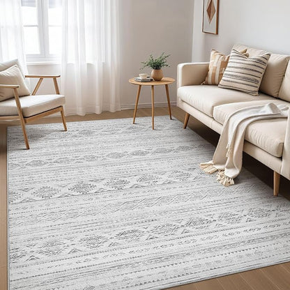 Nakagishi 6x9 Area Rugs Living Room: Washable Boho Large Neutral Soft Farmhouse Rug Stain Resistant Modern Indoor Floor Non-Slip Carpet for Bedroom Nursery Kids Office Dining Room Dorm- Dark Grey