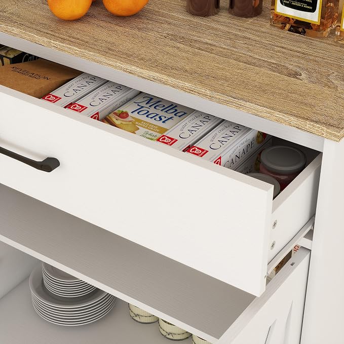 Panana Wooden Cabinet 1 Drawer and 2 Doors Storage Cupboard Coffee Bar Sideboard Farmhouse Entryway Organizer Console (White)