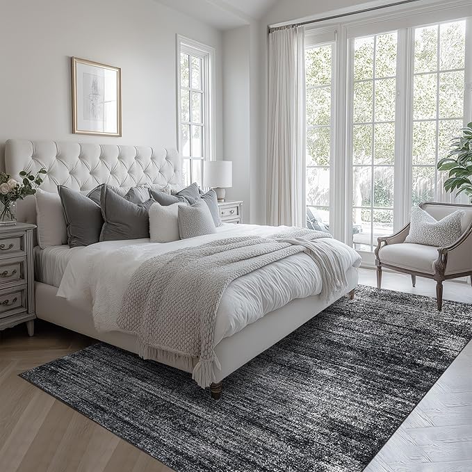 BILEEHOME Black and White Rug for Living Room,Washable Abstract Modern Boho Dark 5x7 Area Rugs for Office