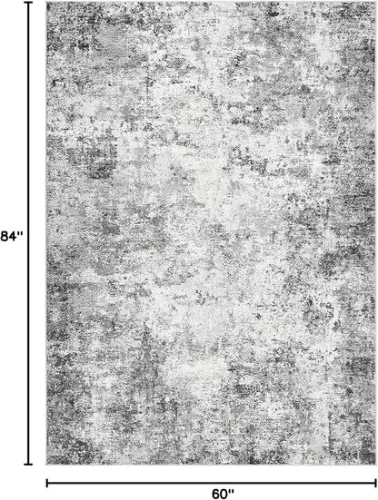 UERMEI 5x7 Area Rug Living Room Rugs - Washable Neutral Modern Abstract Soft Thin Large Rug Indoor Floor No Slip Rug Carpet for Bedroom Under Dining Table Home Office Decor - Grey