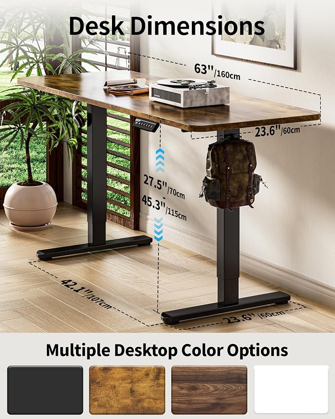 BIZUM Electric Standing Desk 63 x 24 Inch Computer Desk-Gaming Desk Rustic Brown Home Office Desks Height Adjustable Memory Stand Up Computer Workstation