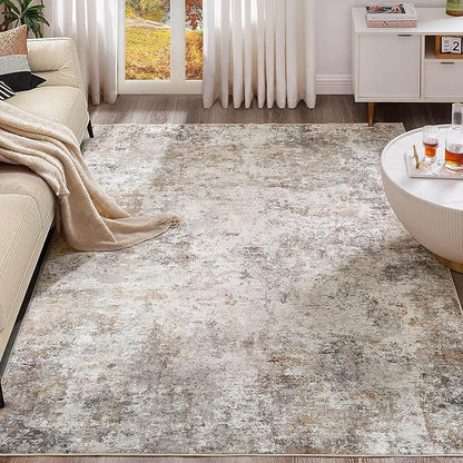 UERMEI 10x11 Area Rug Living Room Rugs - Washable Neutral Modern Abstract Soft Thin Rug Indoor Floor No Slip Rug Carpet for Bedroom Under Dining Table Home Office Decor - Brown Grey
