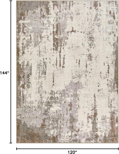 UERMEI 10x14 Washable Area Rug - Neutral Modern Abstract Living Room Rugs, Non-Slip Soft Large Indoor Floor Carpet for Bedroom Home Office & Under Dining Table Decor, Brown/Grey/Beige