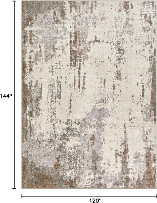 UERMEI 10x14 Washable Area Rug - Neutral Modern Abstract Living Room Rugs, Non-Slip Soft Large Indoor Floor Carpet for Bedroom Home Office & Under Dining Table Decor, Brown/Grey/Beige