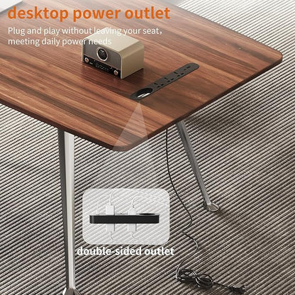 60-Inch Executive Desk, Modern Desk for Home Office, Wooden Study Writing Work Table with Power Outlets and USB-C Port, Large Legroom, Sturdy Metal Frame, Mid-Century Modern Simple, Walnut Brown