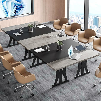 Bestier 70 Inch Large Executive Desk, Modern Simple Computer Office Desk with Thickened Desktop, Wood Metal Conference Room Table for Home Office, Business & Writing, Grey