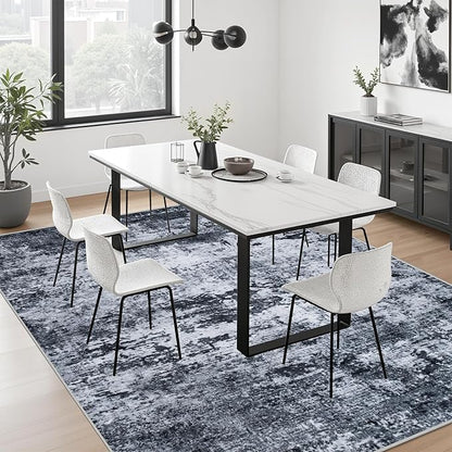 8x8 Area Rug Living Room Rug: Washable Modern Abstract Soft Thin Rug Indoor Floor No Slip Stain Resistant Carpet for Bedroom Dining Room Farmhouse Nursery Home Office - Black