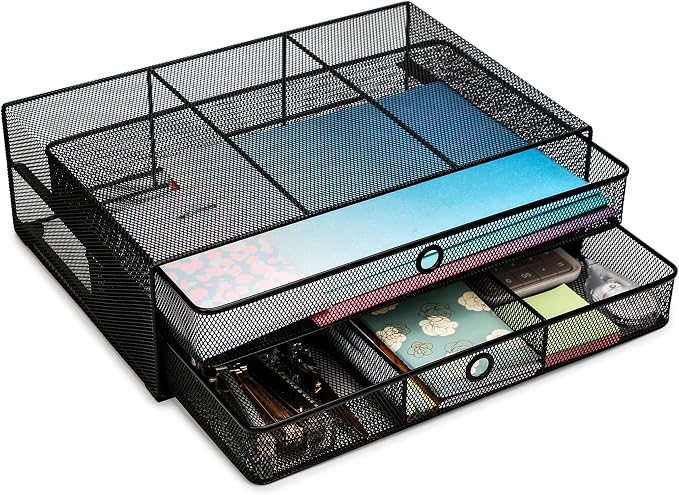 Exerz Monitor Display Stand with Drawers - Desk Organizer with Computer Monitor Stand Riser - Max 15kgs