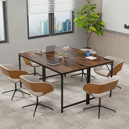 COSTWAY Home Office Desk, 32 Inch Computer Desk with Recessed Power Strip, Storage Bag & Headphone Hook, Wide Desktop, Modern Computer Workstation Writing Table for Home, Office (Rustic Brown + Black)