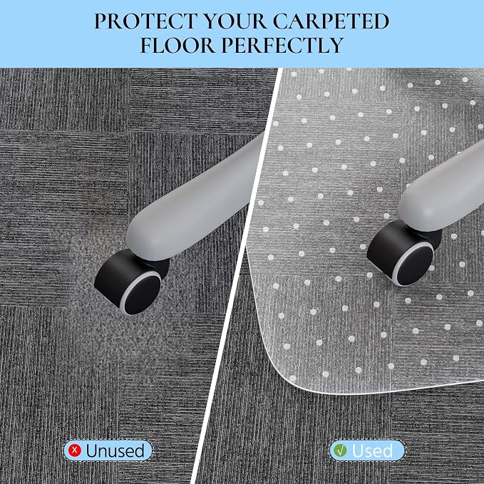 Office Chair Mat, 36" x 48" Transparent Desk Chair Mat for Low Pile Carpeted Floor, Easy Glide Carpet Floor Protector Mat for Home and Office