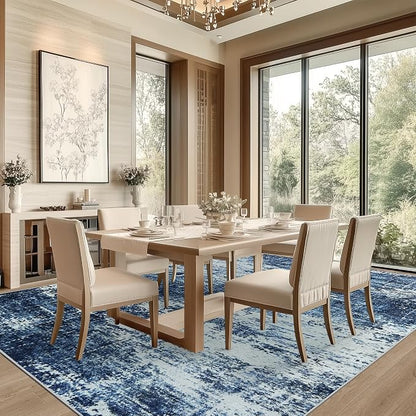 6x9 Area Rug Living Room Rugs - Washable Rug Large Modern Abstract Soft Thin Carpets Indoor Floor No Slip Vintage Carpet for Bedroom Under Dining Table Nursery Home Office Decor Deep Blue
