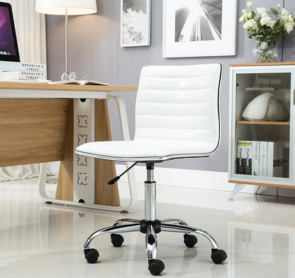 BTEXPERT BTExpert Swivel Mid Back Armless Ribbed Designer Task Chair Leather Soft Upholstery Office Chair - White