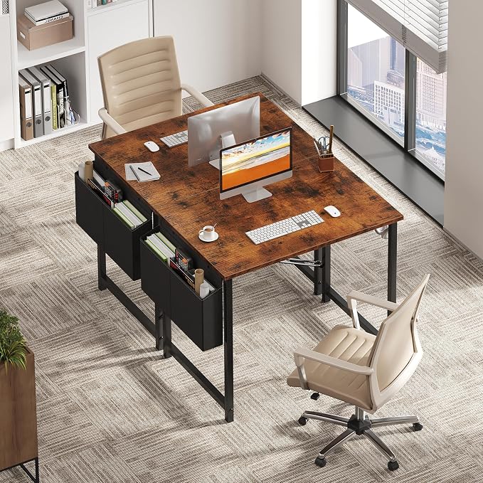 OLIXIS Small Computer Desk, 31 Inch Home Office Desks, Writing Study Craft Work Gaming Table, Computer Workstation for Bedroom Small Spaces with Storage Bag and Headphone Hook, Rustic Brown