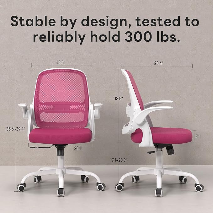 amseatec Office Chair，Ergonomic Mesh Desk Chair,Flip-Up Arms,Adjustable Height,Breathable Mesh Back & Thick Cushion Seat,360°Swivel Rolling Computer Chair,BIFMA Certified,Supports 300 lbs(Pink)
