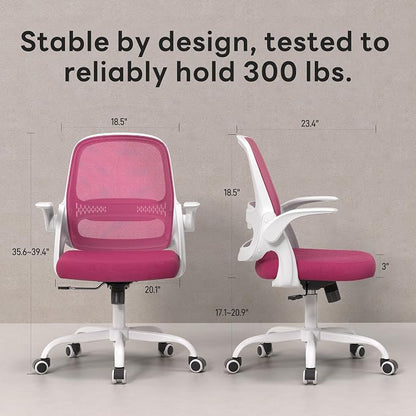 amseatec Office Chair，Ergonomic Mesh Desk Chair,Flip-Up Arms,Adjustable Height,Breathable Mesh Back & Thick Cushion Seat,360°Swivel Rolling Computer Chair,BIFMA Certified,Supports 300 lbs(Pink)