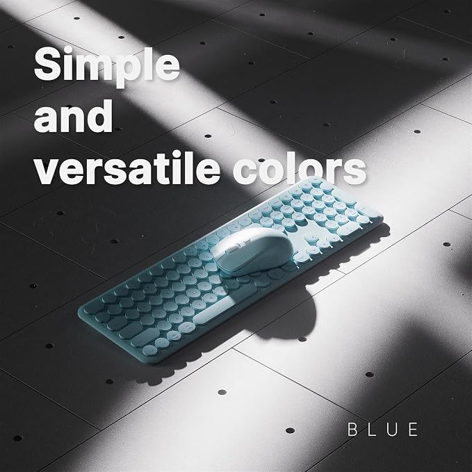 Wireless Keyboard and Mouse Combo with 110 Round Keycaps, Power Switch, and Scissor-Switch Typing Feel – Ideal for Office Use (Blue)