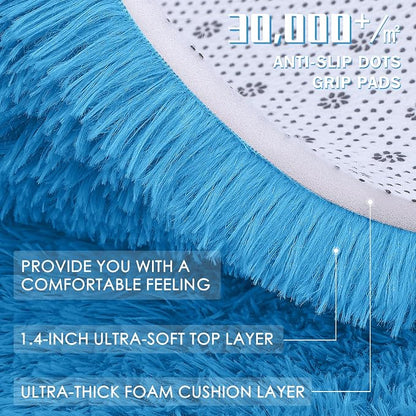 OLANLY Bright Blue Round Rugs for Bedroom - Machine Washable, 2 ft Circle Area Rugs for Living Room, Soft and Fluffy Shaggy Carpet for Teen Girl and Boys, Nursery Rooms, Dorms, Home Decor Aesthetic