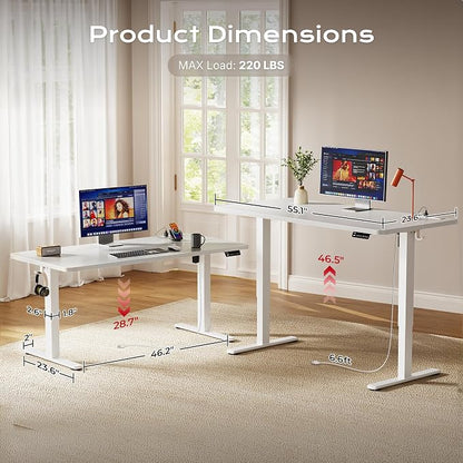 Huuger Electric Standing Desk with Power Outlets and USB-C Port, 55 X 24 Inch Height Adjustable Desk, Sit Stand Desk for Home Office, Computer & Gaming Desk with 4 Presets, Stable Steel Frame, White