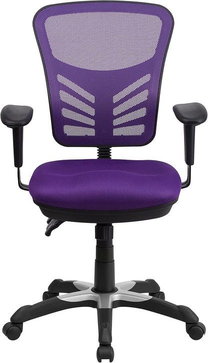 Flash Furniture Nicholas Mid-Back Swivel Office and Gaming Chair, Ergonomic Mesh Office Chair with Adjustable Lumbar Support and Height, Purple